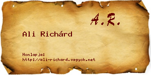 Ali Richárd névjegykártya